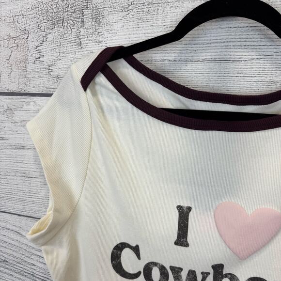 Grayson Threads Plus Size Cream Ribbed I Love Cowboys Crop Tee Size XXL - Picture 3 of 6